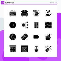 Set of 16 icons in solid style Creative Glyph Symbols for Website Design and Mobile Apps Simple Solid Icon Sign Isolated on White Background 16 Icons vector