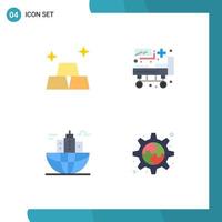 Editable Vector Line Pack of 4 Simple Flat Icons of finance city bed patient bed headquarter Editable Vector Design Elements