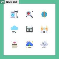 Pack of 9 Modern Flat Colors Signs and Symbols for Web Print Media such as audio signal insect cloud globe Editable Vector Design Elements