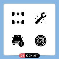 4 Universal Solid Glyph Signs Symbols of automobile plus plumber add avoid Editable Vector Design Elements