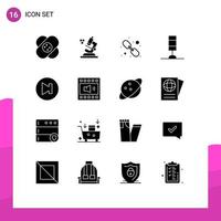 Group of 16 Solid Glyphs Signs and Symbols for amplifier multimedia link arrow lamp Editable Vector Design Elements