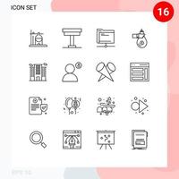 16 User Interface Outline Pack of modern Signs and Symbols of investment finance table bag remote Editable Vector Design Elements