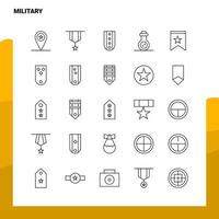 conjunto de iconos de línea militar conjunto 25 iconos diseño de estilo minimalista vectorial conjunto de iconos negros paquete de pictogramas lineales vector