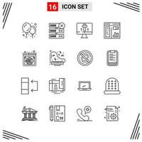 16 Icons Line Style Grid Based Creative Outline Symbols for Website Design Simple Line Icon Signs Isolated on White Background 16 Icon Set vector