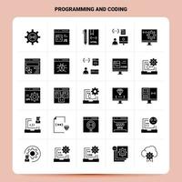 sólido 25 conjunto de iconos de programación y codificación diseño de estilo de glifo vectorial conjunto de iconos negros diseño de ideas de negocios web y móvil ilustración vectorial vector