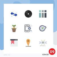 Group of 9 Flat Colors Signs and Symbols for seo nature technology pot layout Editable Vector Design Elements