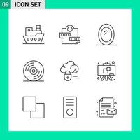 paquete de 9 iconos de estilo de línea establece símbolos de esquema para imprimir signos creativos aislados en fondo blanco 9 conjunto de iconos vector