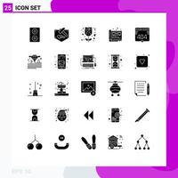 Universal Icon Symbols Group of 25 Modern Solid Glyphs of material web art error file Editable Vector Design Elements