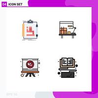 Group of 4 Filledline Flat Colors Signs and Symbols for algorithm heart work desk presentation Editable Vector Design Elements