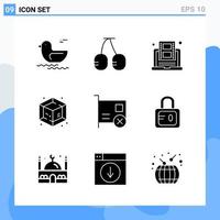 Modern 9 solid style icons Glyph Symbols for general use Creative Solid Icon Sign Isolated on White Background 9 Icons Pack vector