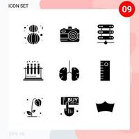 Vector Pack of 9 Icons in Solid Style Creative Glyph Pack isolated on White Background for Web and Mobile