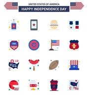 Big Pack of 16 USA Happy Independence Day USA Vector Flats and Editable Symbols of sign security eat star shield Editable USA Day Vector Design Elements