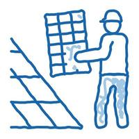 installer working solar battery doodle icon hand drawn illustration vector