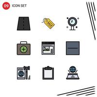 User Interface Pack of 9 Basic Filledline Flat Colors of suitcase first aid sale briefcase mirror Editable Vector Design Elements