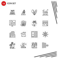 Mobile Interface Outline Set of 16 Pictograms of mortar aromatic aircraft rabbit bunny Editable Vector Design Elements