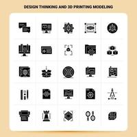 Solid 25 Design Thinking And 3d Printing Modeling Icon set Vector Glyph Style Design Black Icons Set Web and Mobile Business ideas design Vector Illustration