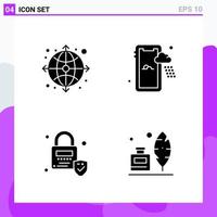 Set of 4 icons in solid style Creative Glyph Symbols for Website Design and Mobile Apps Simple Solid Icon Sign Isolated on White Background 4 Icons vector