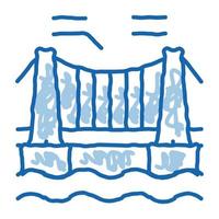 puente colgante en agua doodle icono dibujado a mano ilustración vector