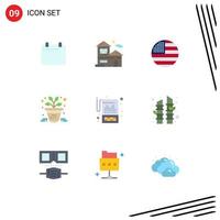 Flat Color Pack of 9 Universal Symbols of financial account american plant business Editable Vector Design Elements