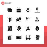 Pack of 16 Universal Glyph Icons for Print Media on White Background vector