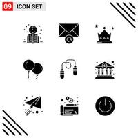 conjunto perfecto de píxeles de 9 iconos sólidos conjunto de iconos de glifos para el diseño de sitios web y la interfaz de aplicaciones móviles vector