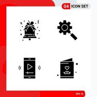 Creative Set of 4 Universal Glyph Icons isolated on White Background vector