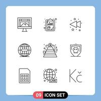 Universal Icon Symbols Group of 9 Modern Outlines of fundraising internet seo analysis globe earth Editable Vector Design Elements