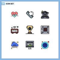 User Interface Pack of 9 Basic Filledline Flat Colors of cup award dollar watch digital Editable Vector Design Elements