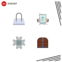 Pack of 4 Modern Flat Icons Signs and Symbols for Web Print Media such as bag cpu resume hr technology Editable Vector Design Elements