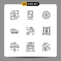 Paquete de 9 iconos negros símbolos de contorno signos para diseños receptivos sobre fondo blanco 9 conjunto de iconos vector