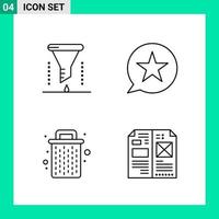 paquete de 4 iconos de estilo de línea establece símbolos de esquema para imprimir signos creativos aislados en fondo blanco 4 conjunto de iconos vector