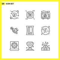 9 Icon Set Simple Line Symbols Outline Sign on White Background for Website Design Mobile Applications and Print Media vector