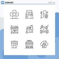 Modern Set of 9 Outlines Pictograph of shopping box computer milk park Editable Vector Design Elements