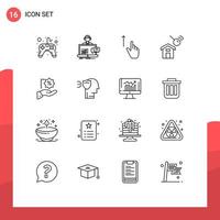 Mobile Interface Outline Set of 16 Pictograms of search construction help city gestures Editable Vector Design Elements