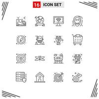 Universal Icon Symbols Group of 16 Modern Outlines of monster evil saxophone death signal Editable Vector Design Elements