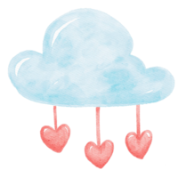 joli nuage bleu d'amour aquarelle avec dessin à la main de coeurs png