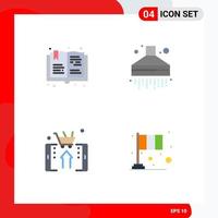 Group of 4 Modern Flat Icons Set for book shop hobby kitchen smartphone Editable Vector Design Elements