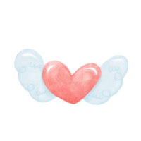 cute watercolour love red heart with wings flying hand drawing png