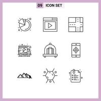 9 Universal Outline Signs Symbols of target mobile road application baggage Editable Vector Design Elements