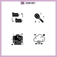 Mobile Interface Solid Glyph Set of 4 Pictograms of folder fire fighting coat file sharing mixer cloud Editable Vector Design Elements