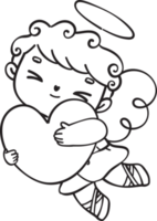 Cute  sweet romantic happy smile Valentine love cupid curly hair boy outline doodle cartoon character drawing png