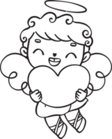 Cute  sweet romantic happy smile Valentine love cupid curly hair boy outline doodle cartoon character drawing png