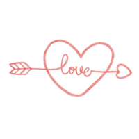 watercolour red heart line art with love word hand writing and arrow png