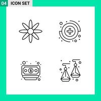 paquete de 4 iconos de estilo de línea establece símbolos de esquema para imprimir signos creativos aislados en fondo blanco 4 conjunto de iconos vector