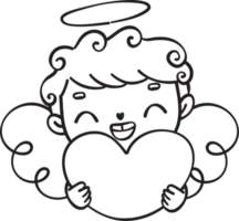 Cute  sweet romantic happy smile Valentine love cupid curly hair boy outline doodle cartoon character drawing png