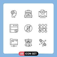 Modern Set of 9 Outlines and symbols such as fork food copy sync database Editable Vector Design Elements