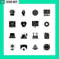 Pack of 16 Solid Style Icon Set Glyph Symbols for print Creative Signs Isolated on White Background 16 Icon Set vector