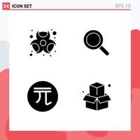 4 Universal Solid Glyphs Set for Web and Mobile Applications chemical currency hazardous magnifying money Editable Vector Design Elements