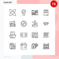 16 Thematic Vector Outlines and Editable Symbols of table lamp paper calendar document schedule Editable Vector Design Elements