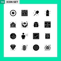 Modern Set of 16 Solid Glyphs Pictograph of board energy digging charging battery Editable Vector Design Elements